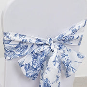 5 pcs 6" x 108" French Toile Floral Design Polyester Chair Sashes - White