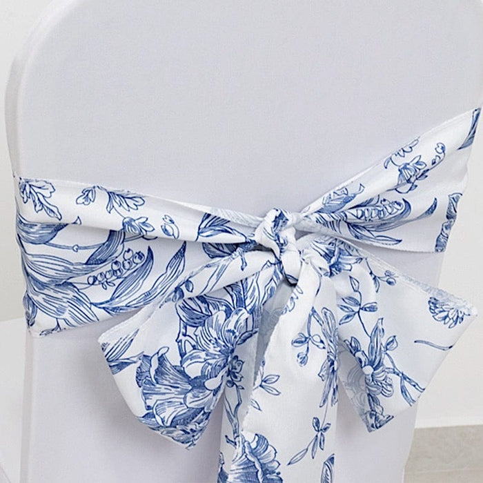 5 pcs 6" x 108" French Toile Floral Design Polyester Chair Sashes - White