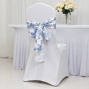 5 pcs 6" x 108" French Toile Floral Design Polyester Chair Sashes - White