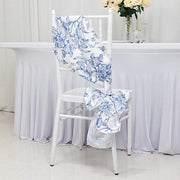 5 pcs 6" x 108" French Toile Floral Design Polyester Chair Sashes - White