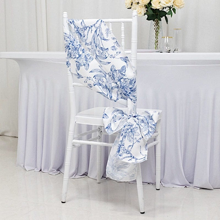 5 pcs 6" x 108" French Toile Floral Design Polyester Chair Sashes - White