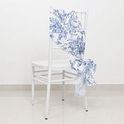 5 pcs 6" x 108" French Toile Floral Design Polyester Chair Sashes - White