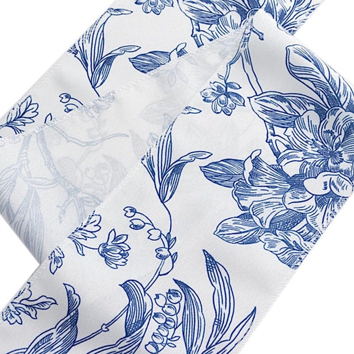 5 pcs 6" x 108" French Toile Floral Design Polyester Chair Sashes - White