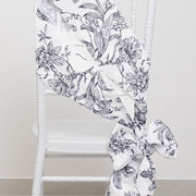 5 pcs 6" x 108" French Toile Floral Design Polyester Chair Sashes - White