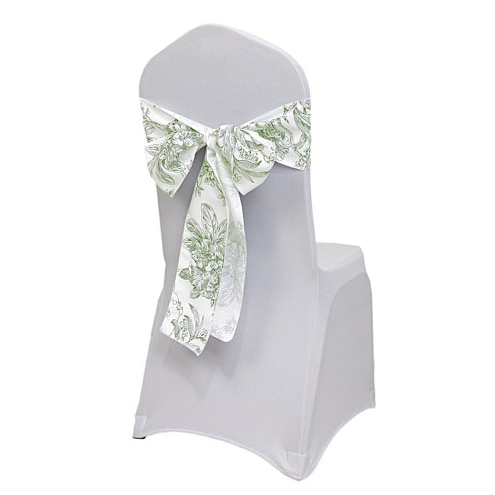 5 pcs 6" x 108" French Toile Floral Design Polyester Chair Sashes - White SASH_PLY_FLORFT_DSG