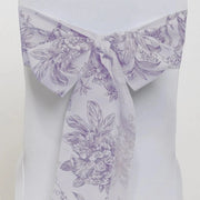 5 pcs 6" x 108" French Toile Floral Design Polyester Chair Sashes - White SASH_PLY_FLORFT_LAV