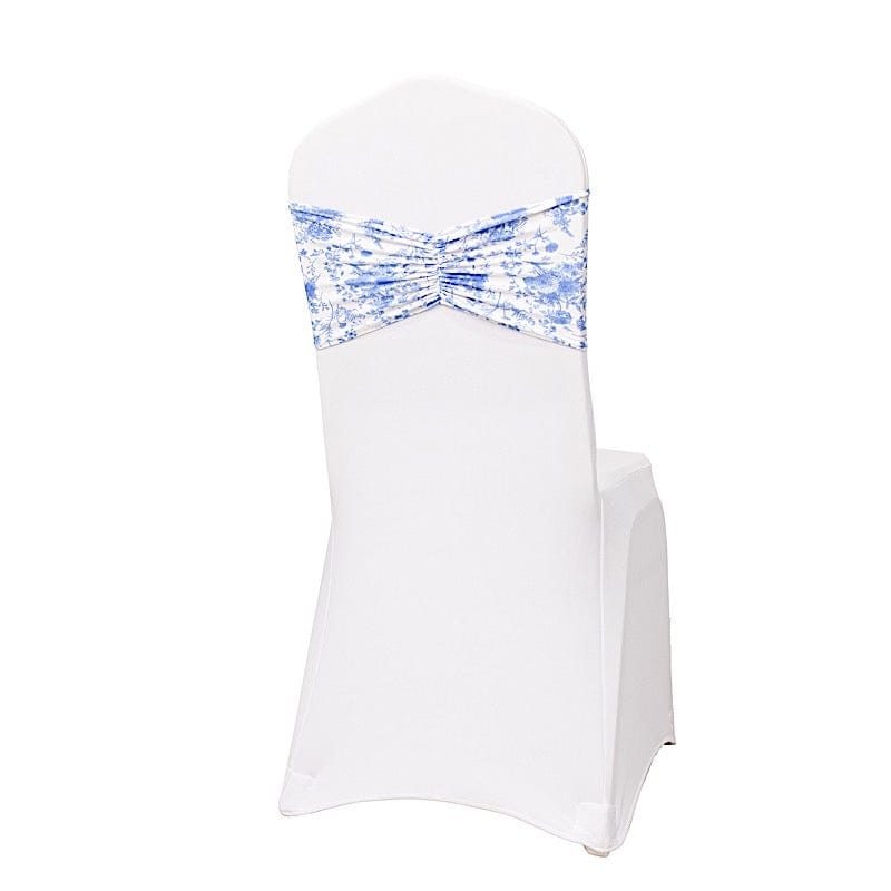 5 pcs Ruffled Spandex Chair Sashes Floral Style SASH_SPX_W_FLOR_BLUE