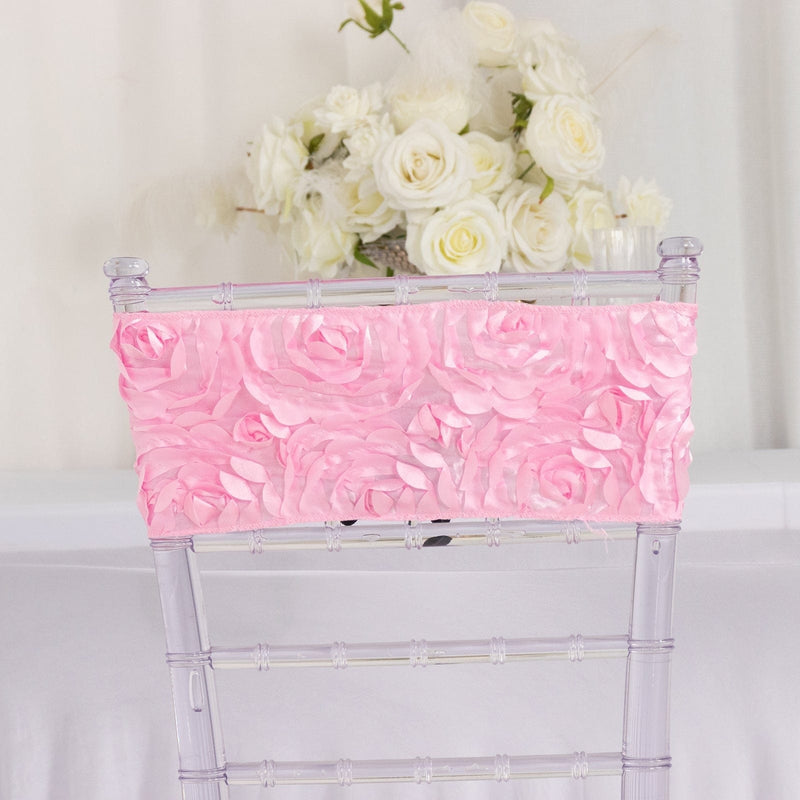 5 pcs Satin Rosette Fitted Spandex Chair Sashes