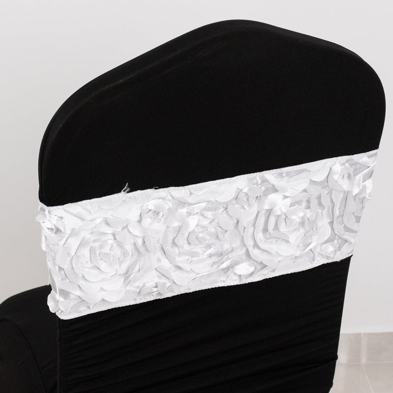 5 pcs Satin Rosette Fitted Spandex Chair Sashes