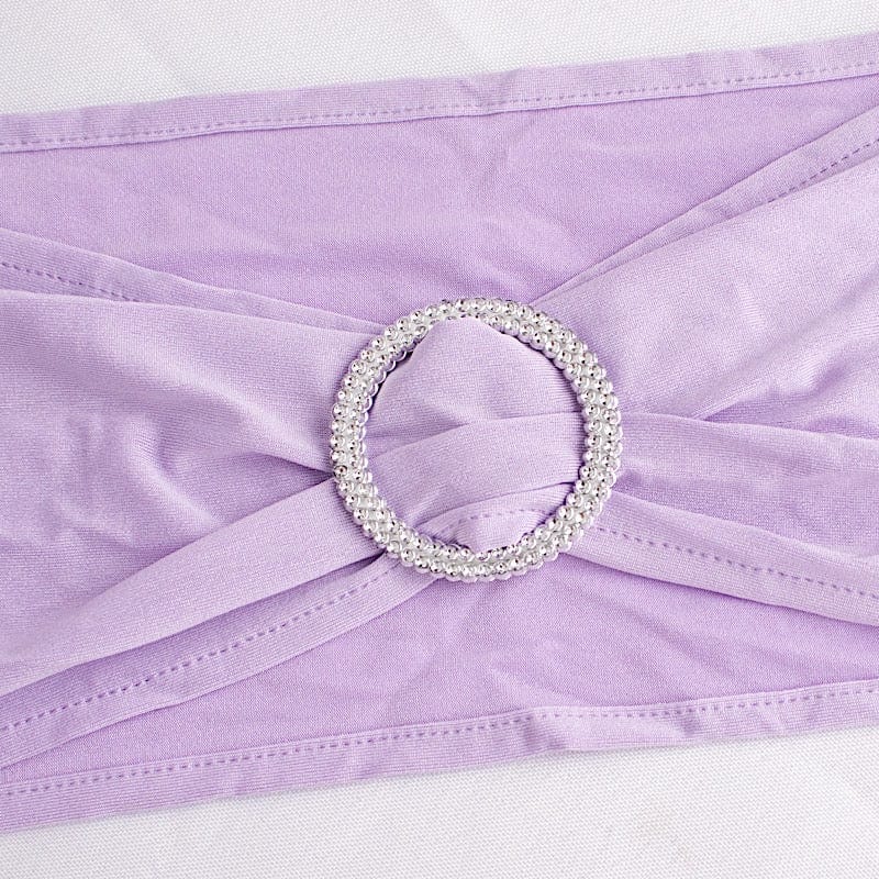 5 pcs Spandex Chair Sashes with Silver Round Buckle Brooches