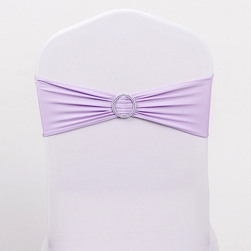 5 pcs Spandex Chair Sashes with Silver Round Buckle Brooches SASHP_SPX03_LAV