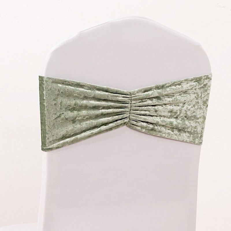 5 pcs Velvet Ruffled Stretchable Chair Sashes SASH_VEL01_SAGE