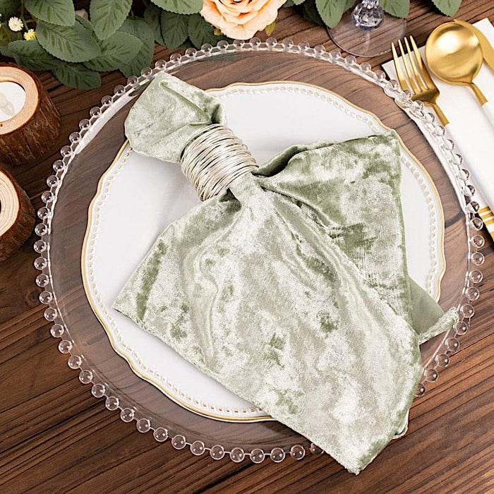 5 Premium 20" x 20" Crushed Velvet Dinner Table Napkins - Sage Green NAP_VEL01_SAGE