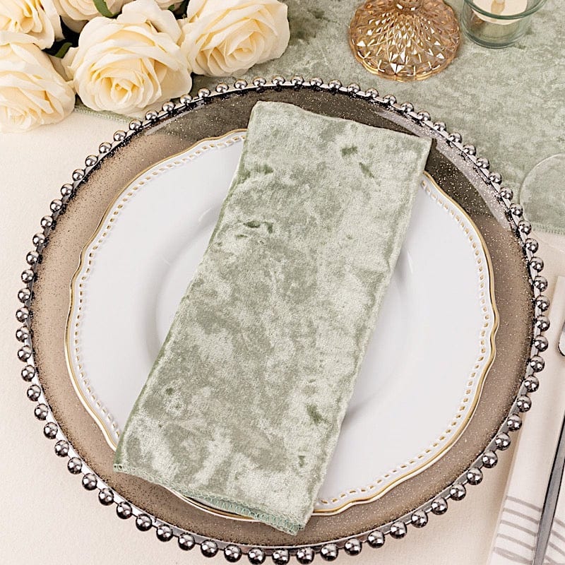 5 Premium 20" x 20" Crushed Velvet Dinner Table Napkins - Sage Green NAP_VEL01_SAGE