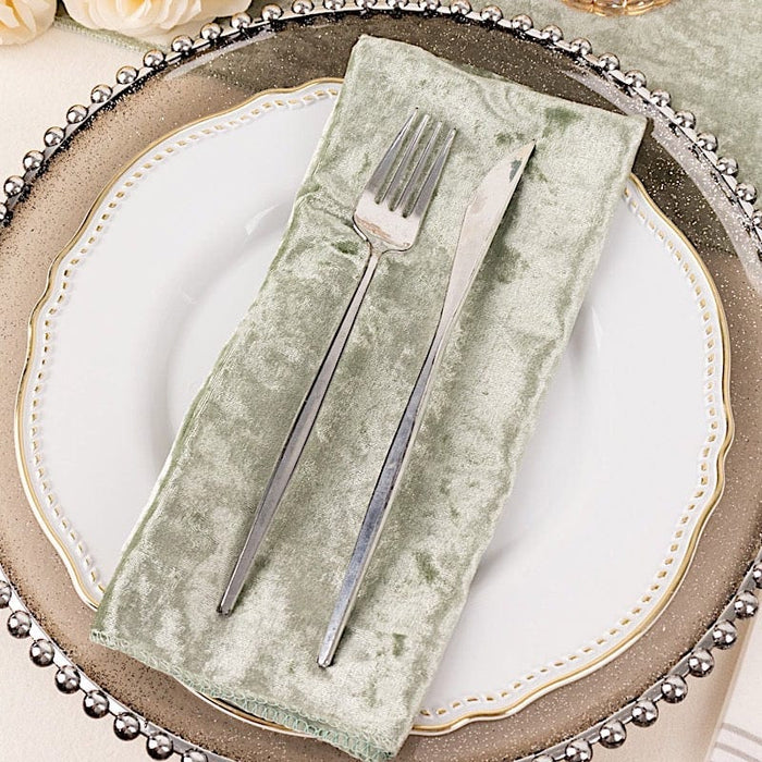 5 Premium 20" x 20" Crushed Velvet Dinner Table Napkins - Sage Green NAP_VEL01_SAGE