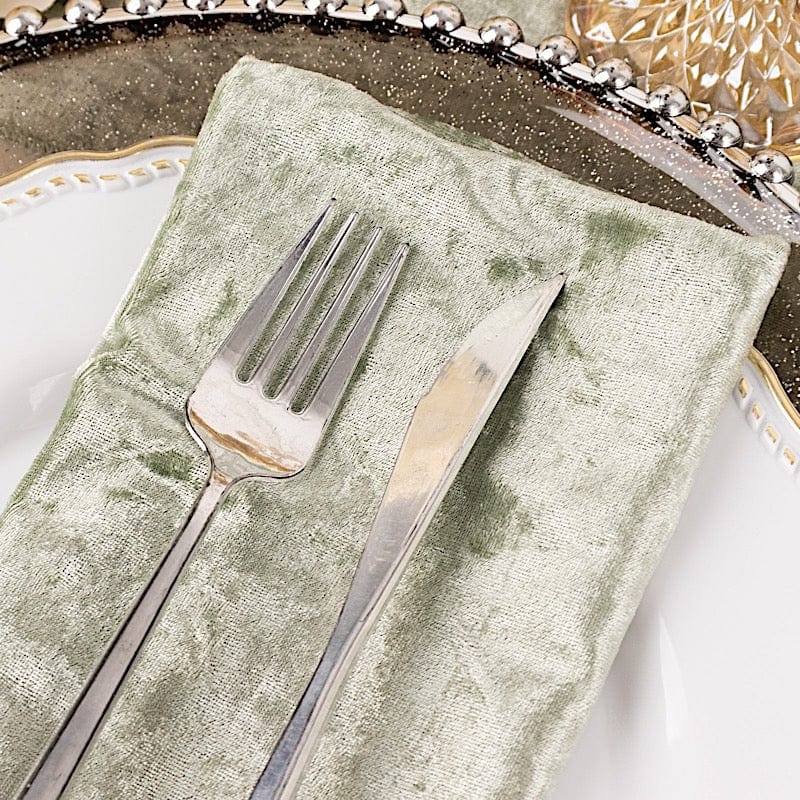 5 Premium 20" x 20" Crushed Velvet Dinner Table Napkins - Sage Green NAP_VEL01_SAGE