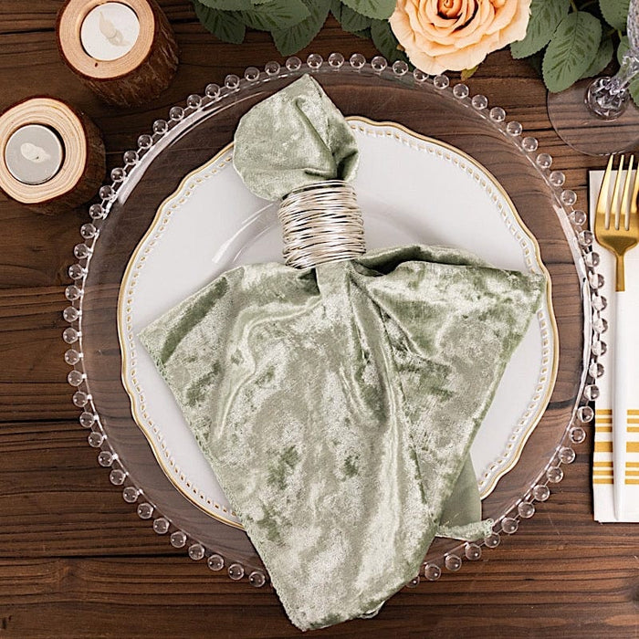 5 Premium 20" x 20" Crushed Velvet Dinner Table Napkins - Sage Green NAP_VEL01_SAGE