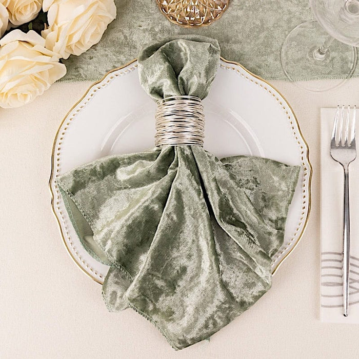 5 Premium 20" x 20" Crushed Velvet Dinner Table Napkins - Sage Green NAP_VEL01_SAGE