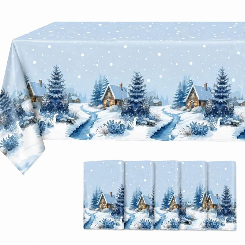 5 Rectangular 54" x 108" Plastic Christmas Tablecloths Disposable Table Covers