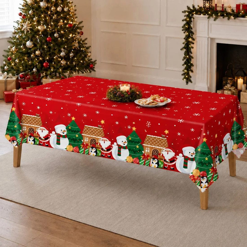 5 Rectangular 54" x 108" Plastic Christmas Tablecloths Disposable Table Covers