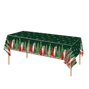 5 Rectangular 54" x 108" Plastic Christmas Tablecloths Disposable Table Covers TAB_PVC_XMAS02_108_GRN_PK