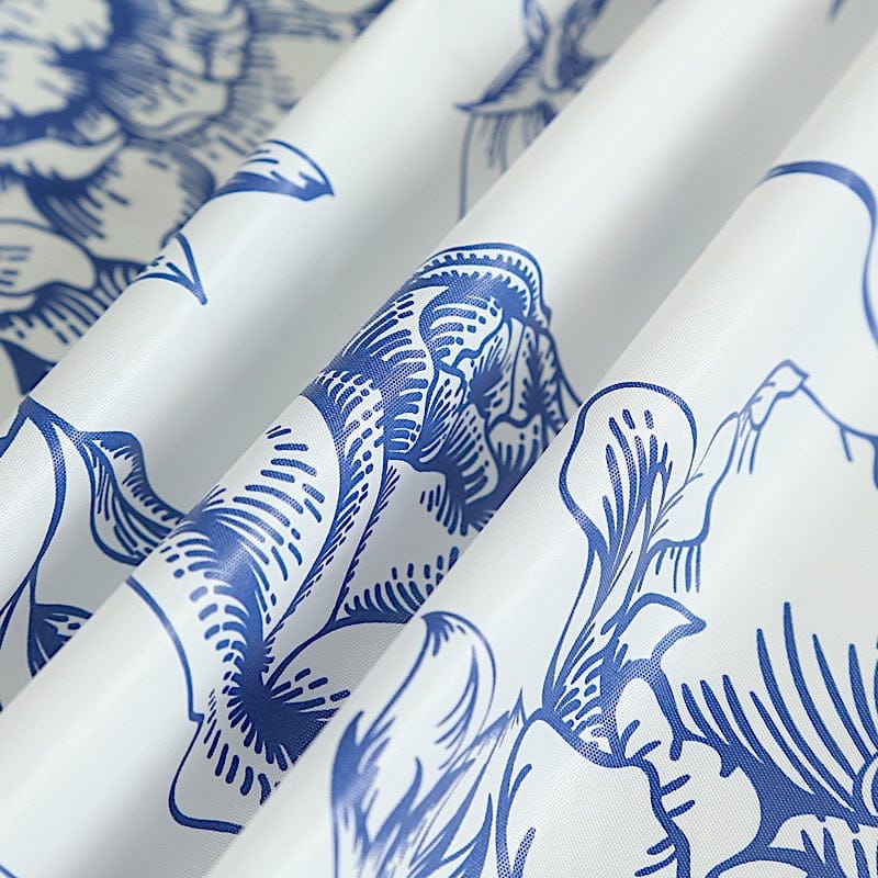 5 Rectangular 54" x 108" Plastic PVC Waterproof Disposable Tablecloths with French Toile Pattern Print - White with Blue TAB_PVC_FLOR023_108_BLUE_PK