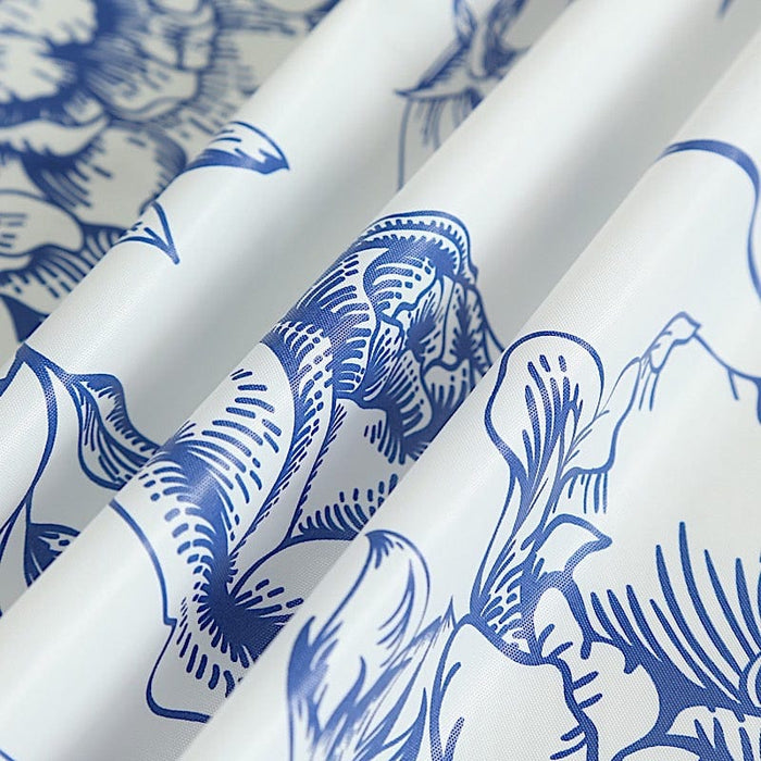 5 Rectangular 54" x 108" Plastic PVC Waterproof Disposable Tablecloths with French Toile Pattern Print - White with Blue TAB_PVC_FLOR023_108_BLUE_PK