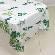 5 Rectangular 54" x 108" Plastic Tablecloths Eucalyptus Leaves Print - White and Green TAB_PVC_FLOR01_108_GRN_PK