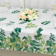 5 Rectangular 54" x 108" Plastic Tablecloths Eucalyptus Leaves Print - White and Green TAB_PVC_FLOR01_108_GRN_PK