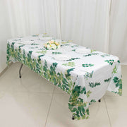 5 Rectangular 54" x 108" Plastic Tablecloths Eucalyptus Leaves Print - White and Green TAB_PVC_FLOR01_108_GRN_PK