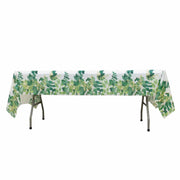 5 Rectangular 54" x 108" Plastic Tablecloths Eucalyptus Leaves Print - White and Green TAB_PVC_FLOR01_108_GRN_PK