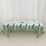 5 Rectangular 54" x 108" Plastic Tablecloths Eucalyptus Leaves Print - White and Green TAB_PVC_FLOR01_108_GRN_PK