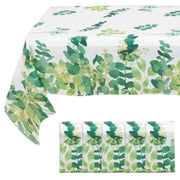 5 Rectangular 54" x 108" Plastic Tablecloths Eucalyptus Leaves Print - White and Green TAB_PVC_FLOR01_108_GRN_PK