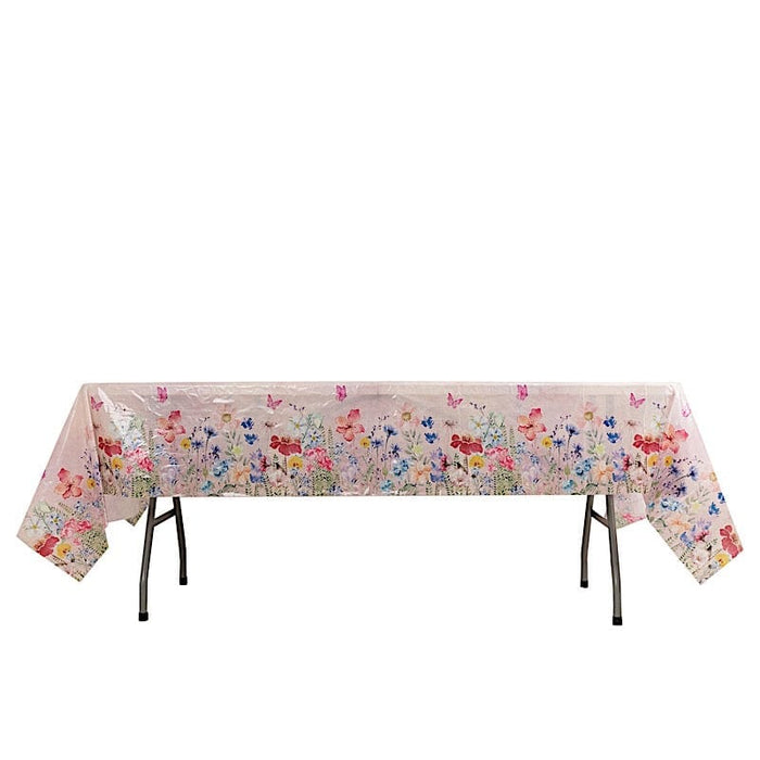 5 Rectangular 54" x 108" Plastic Tablecloths with Butterfly Floral Print - Blush TAB_PVC_BUT01_108_046_PK