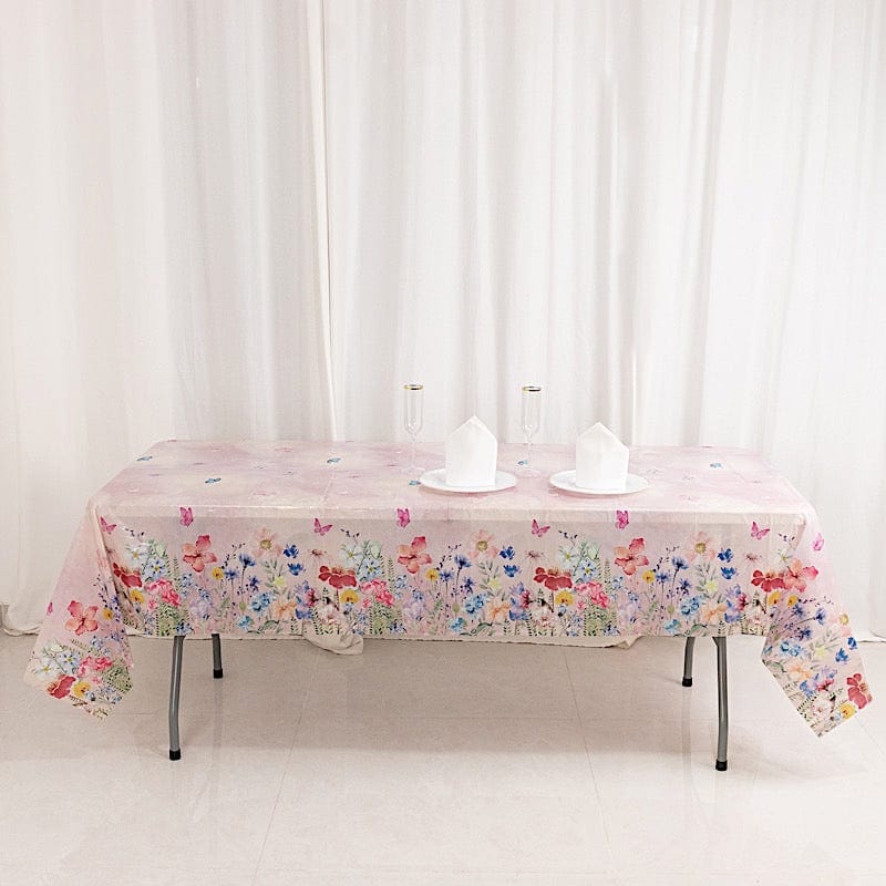 5 Rectangular 54" x 108" Plastic Tablecloths with Butterfly Floral Print - Blush TAB_PVC_BUT01_108_046_PK