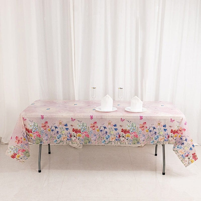 5 Rectangular 54" x 108" Plastic Tablecloths with Butterfly Floral Print - Blush TAB_PVC_BUT01_108_046_PK
