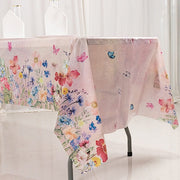 5 Rectangular 54" x 108" Plastic Tablecloths with Butterfly Floral Print - Blush TAB_PVC_BUT01_108_046_PK