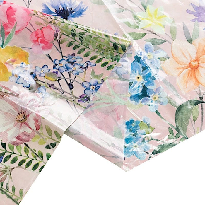 5 Rectangular 54" x 108" Plastic Tablecloths with Butterfly Floral Print - Blush TAB_PVC_BUT01_108_046_PK