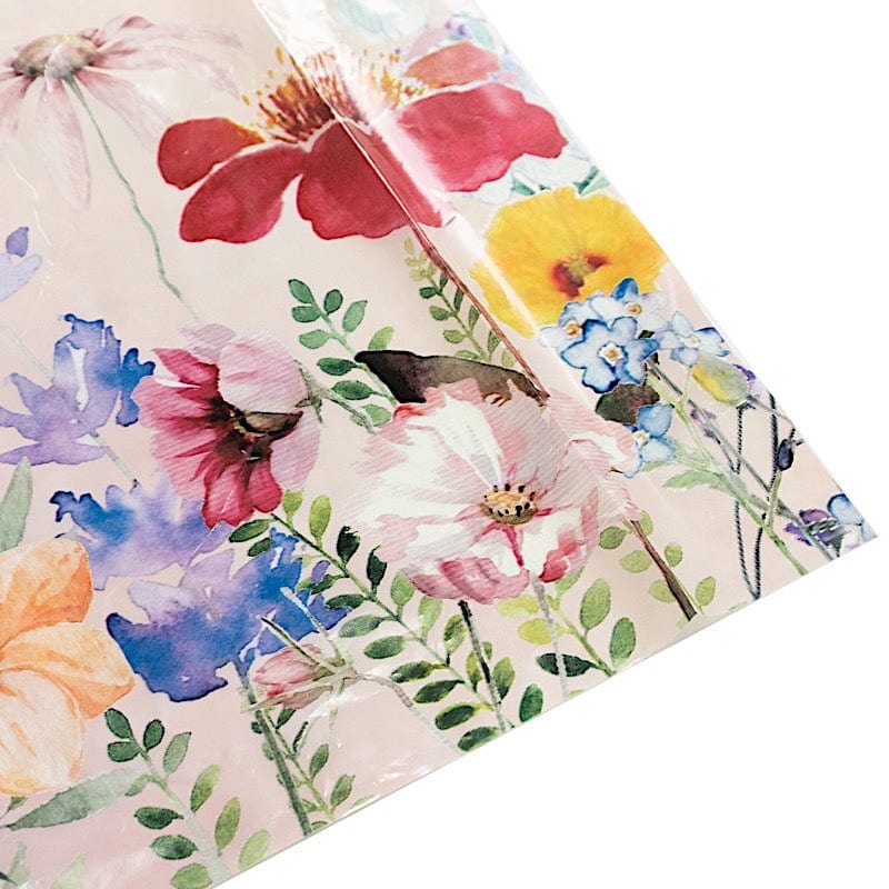 5 Rectangular 54" x 108" Plastic Tablecloths with Butterfly Floral Print - Blush TAB_PVC_BUT01_108_046_PK