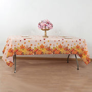 5 Rectangular 54" x 108" Plastic Tablecloths with Fall Autumn Leaves Pumpkin Print - Orange TAB_PVC_FLOR03_108_ORNG_PK