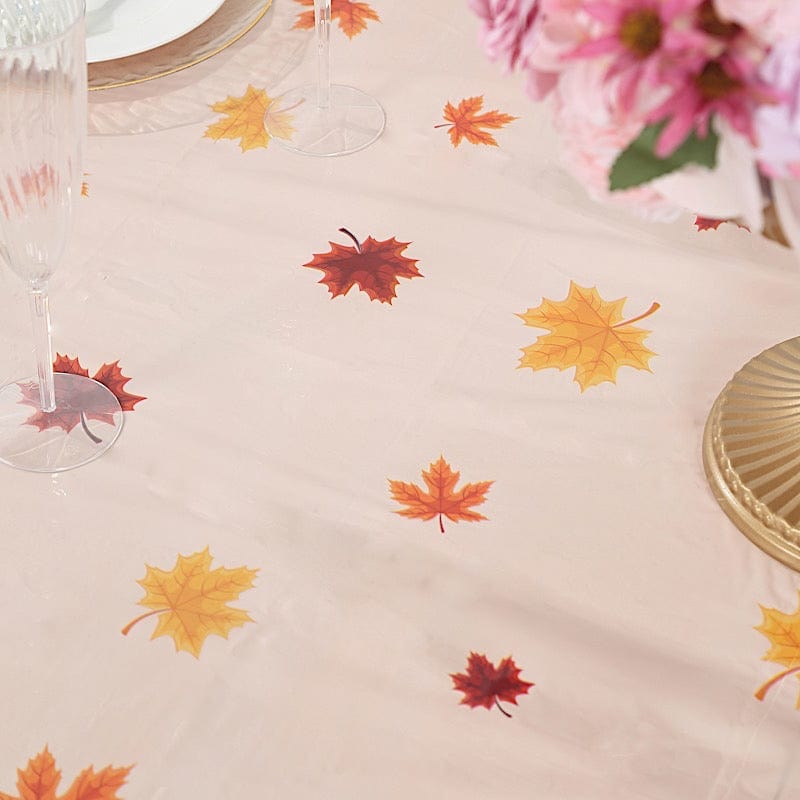 5 Rectangular 54" x 108" Plastic Tablecloths with Fall Autumn Leaves Pumpkin Print - Orange TAB_PVC_FLOR03_108_ORNG_PK