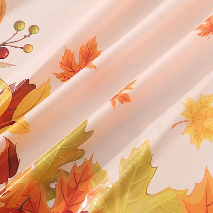 5 Rectangular 54" x 108" Plastic Tablecloths with Fall Autumn Leaves Pumpkin Print - Orange TAB_PVC_FLOR03_108_ORNG_PK