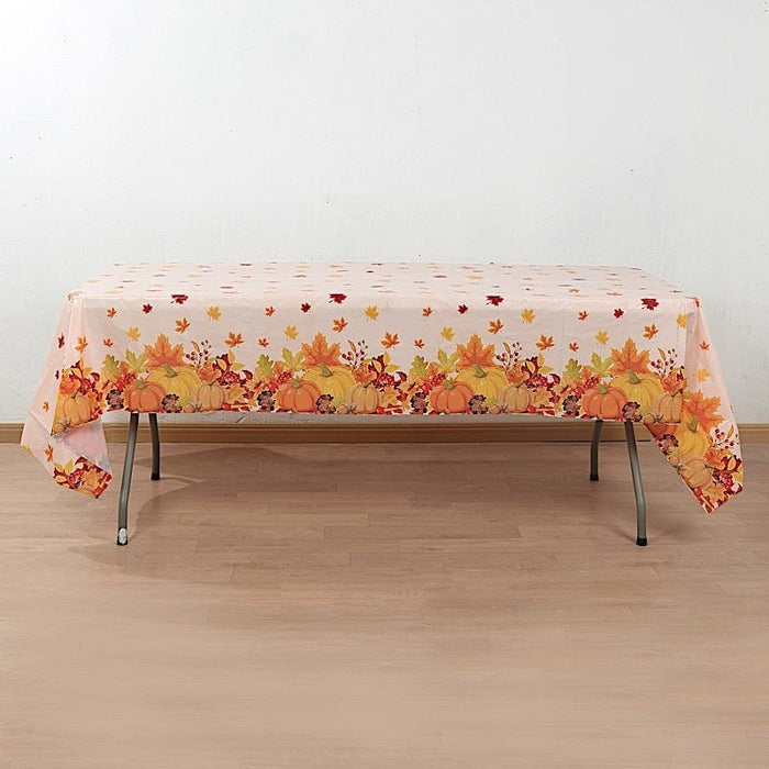 5 Rectangular 54" x 108" Plastic Tablecloths with Fall Autumn Leaves Pumpkin Print - Orange TAB_PVC_FLOR03_108_ORNG_PK