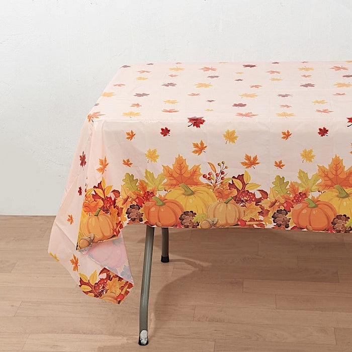 5 Rectangular 54" x 108" Plastic Tablecloths with Fall Autumn Leaves Pumpkin Print - Orange TAB_PVC_FLOR03_108_ORNG_PK