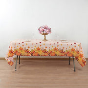 5 Rectangular 54" x 108" Plastic Tablecloths with Fall Autumn Leaves Pumpkin Print - Orange TAB_PVC_FLOR03_108_ORNG_PK