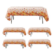 5 Rectangular 54" x 108" Plastic Tablecloths with Fall Autumn Leaves Pumpkin Print - Orange TAB_PVC_FLOR03_108_ORNG_PK