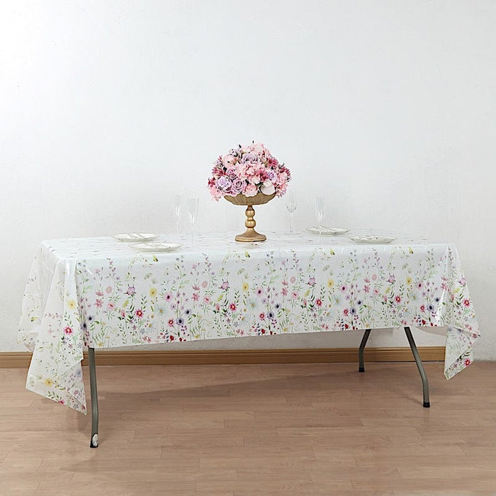 5 Rectangular 54" x 108" Plastic Tablecloths with Wild Flowers Butterfly Print - Assorted TAB_PVC_FLOR02_108_GRN_PK