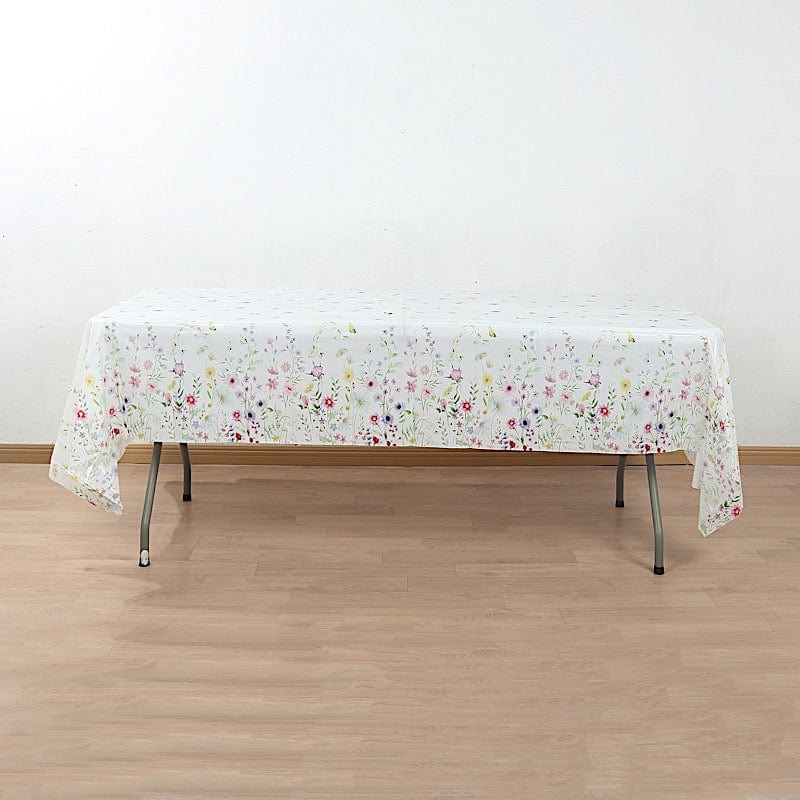 5 Rectangular 54" x 108" Plastic Tablecloths with Wild Flowers Butterfly Print - Assorted TAB_PVC_FLOR02_108_GRN_PK