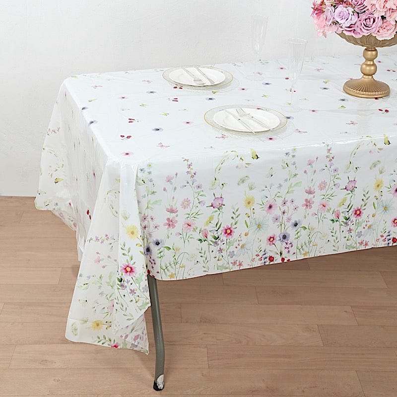 5 Rectangular 54" x 108" Plastic Tablecloths with Wild Flowers Butterfly Print - Assorted TAB_PVC_FLOR02_108_GRN_PK