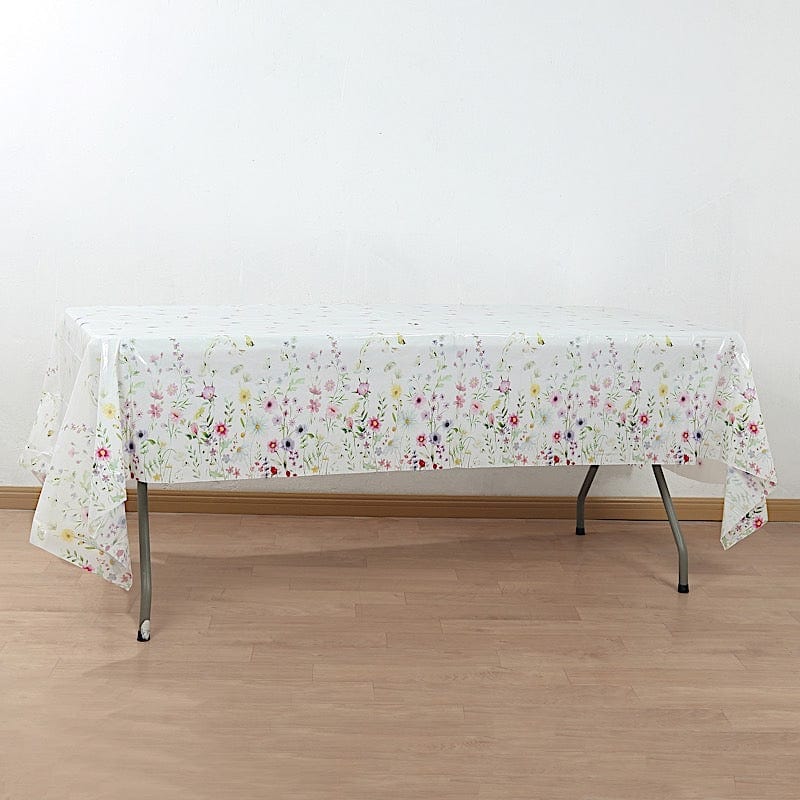 5 Rectangular 54" x 108" Plastic Tablecloths with Wild Flowers Butterfly Print - Assorted TAB_PVC_FLOR02_108_GRN_PK